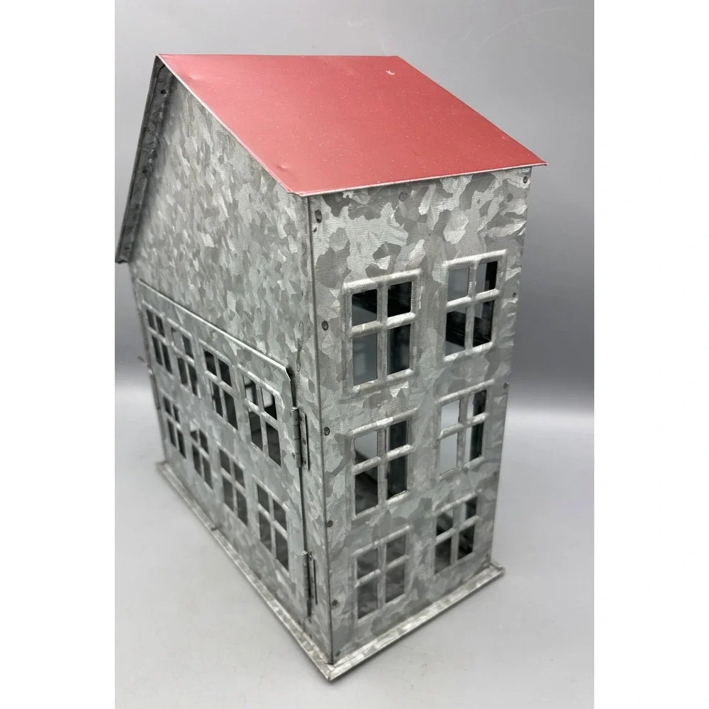 Galvanized Metal House Lantern Red Roof Decorative‎ Accent